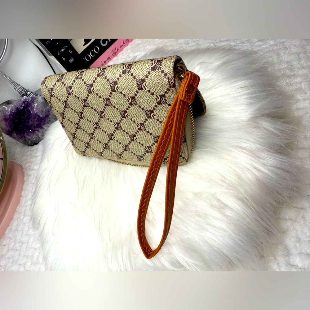 Brown Patterned Wristlet